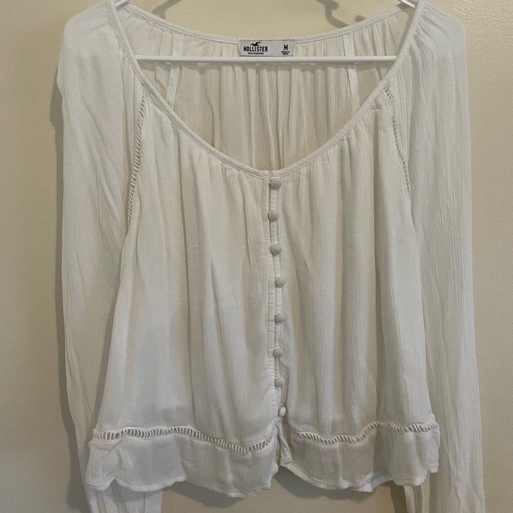 Hollister White Long-Sleeved Top